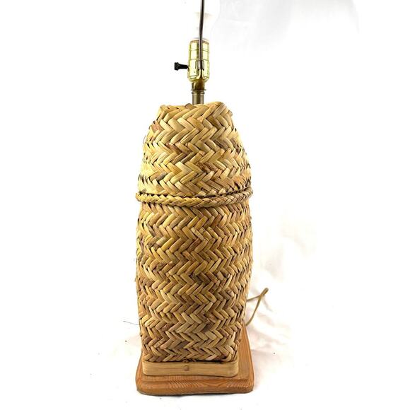 Vintage Woven Rattan Table Lamp Base Only 1980's Boho - Picture 8 of 13